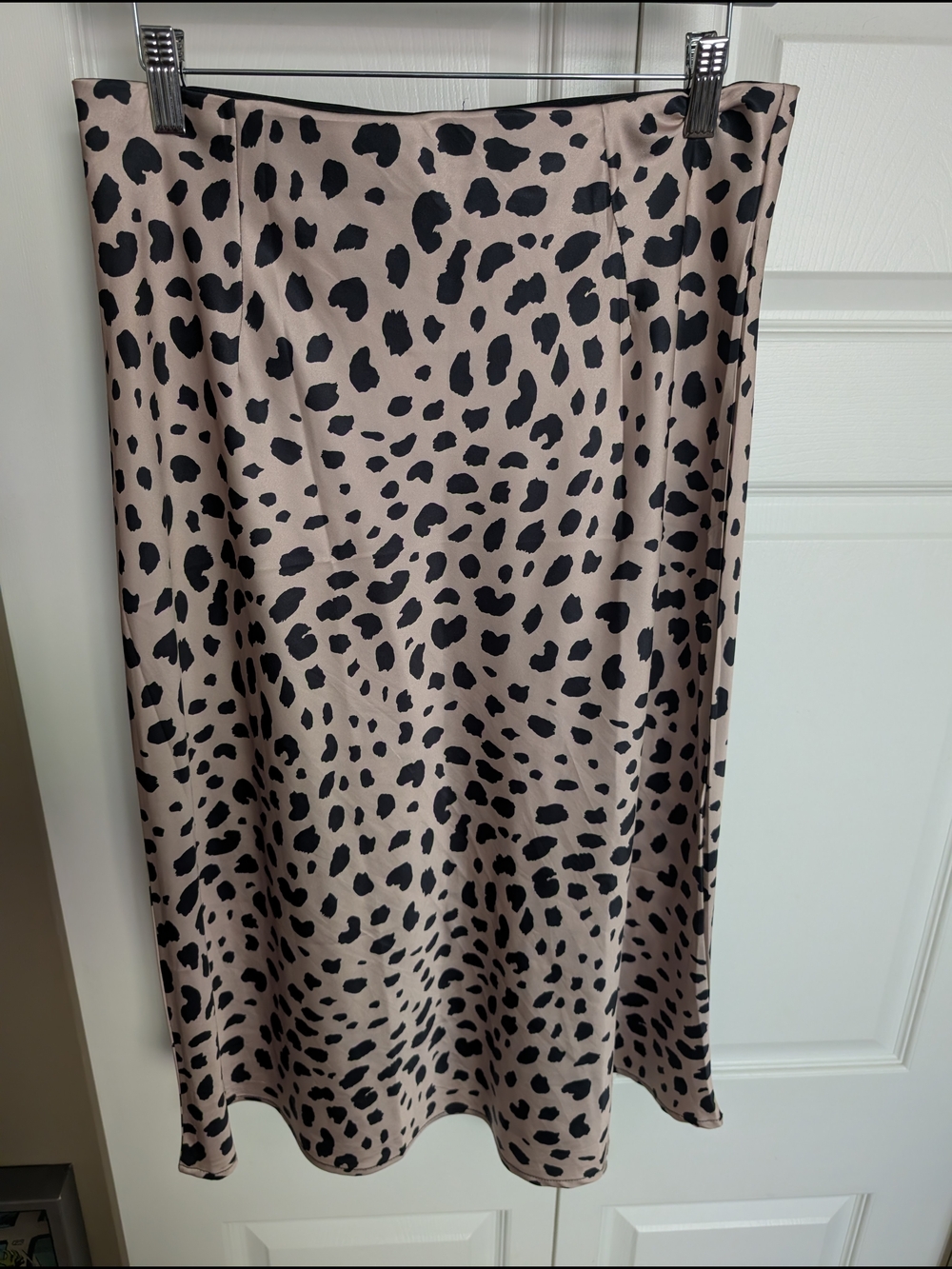 Satin Leopard Print Midi Skirt - Taupe and Black